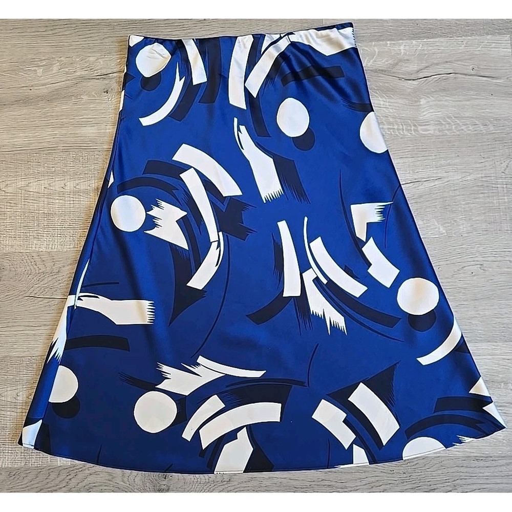 Lauren Ralph Lauren Sharae A Line Midi Skirt Blue Geometric Print 12 Black Label